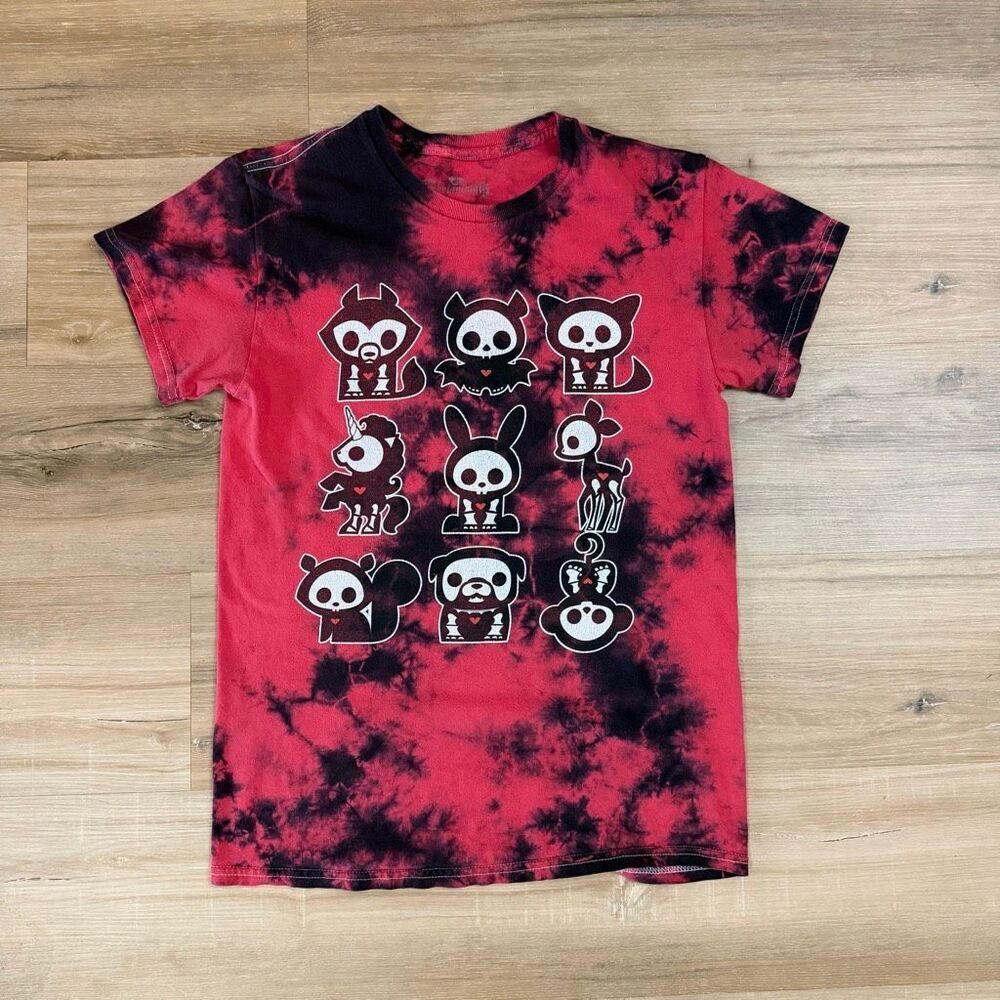 Y2K Skelanimals Black And Red Tie Dye Shirt Size Small 2000s Emo Mall Goth Scene